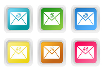 Wall Mural - set of squared colorful buttons with email symbol