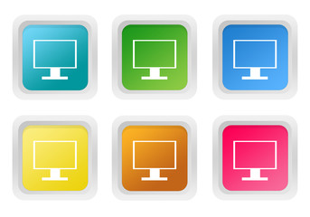 Wall Mural - set of squared colorful buttons with computer screen symbol
