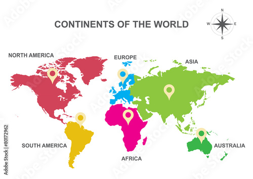 continents of the world, Asia, Europe, Australia, America, Tableau sur Toile