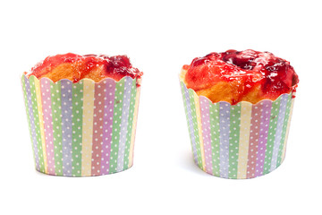 strawberry jam topping cupcake isolated