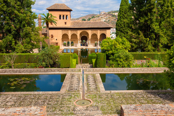 Wall Mural - Alhambra de Granada. El Partal, amazing garden with some ponds