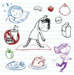 Wall Mural - Healthy lifestyle, doodle set