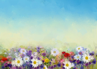 Oil painting flowers field,soft color for background