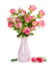 Bouquet Of Pink Roses In A Vase