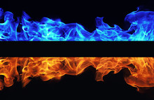 Blue And Red Fire On Black Background