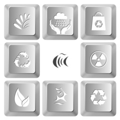 Sticker - plant, weather in hands, bag, killer whale as recycling symbol,