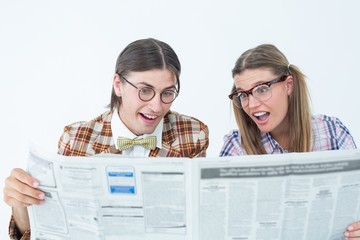 Poster - Geeky hipsters reading the newspaper