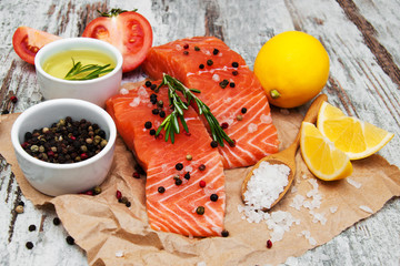 Wall Mural - portions of fresh salmon fillet