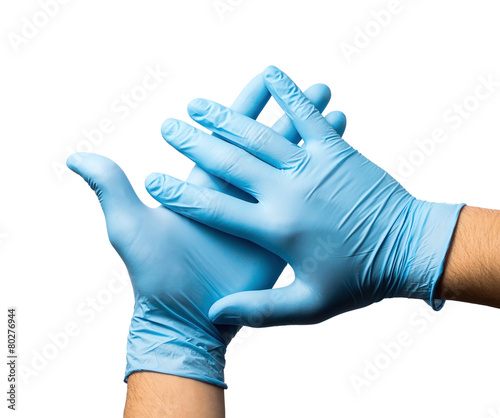 close up of Doctors hands putting on nitrile gloves Poster Mural XXL