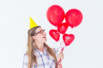 Aufkleber - Geeky hipster holding red balloons