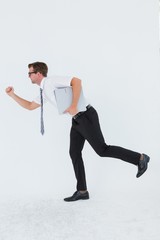 Poster - Geeky businessman running late