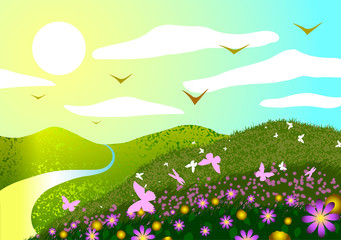 Wall Mural - Vector illustration. Spring landscape.