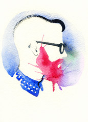 Canvas Print - man with glasses portrait .abstract watercolor
