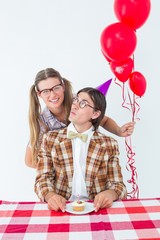 Poster - Geeky hipsters celebrating birthday