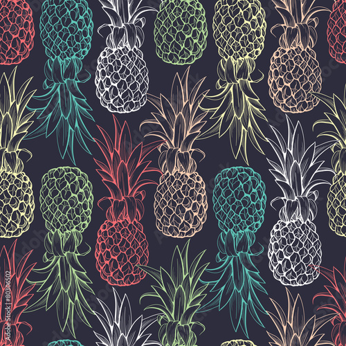Pineapples seamless pattern Poster Mural XXL