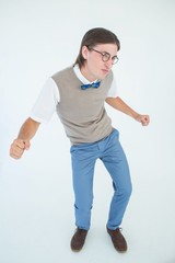 Poster - Geeky hipster dancing and smiling