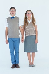Poster - Geeky hipster couple holding hands