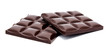 Dark chocolate bars stack with crumbs isolated