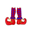 Red clown shoes and legs. Vector illustration.