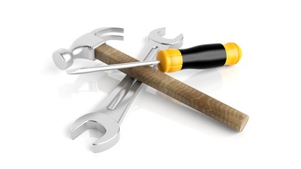 Wall Mural - Spanner,hammer and screwdriver, isolated on white background