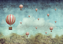 Hot Air Ballons Flying Over A Forest