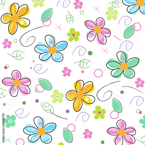 Naklejka - mata magnetyczna na lodówkę Colorful doodle spring flowers background