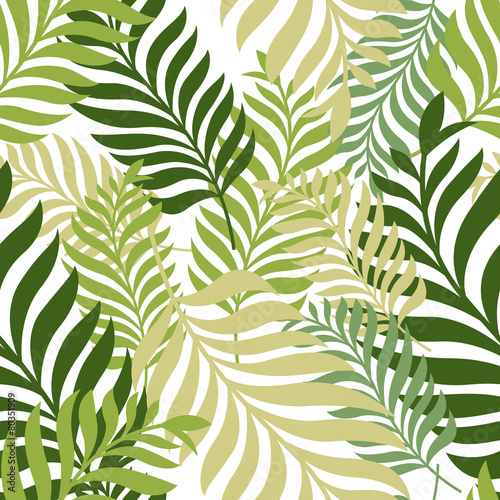 Plakat na zamówienie Green palm tree leaves. Vector seamless pattern. Nature organic