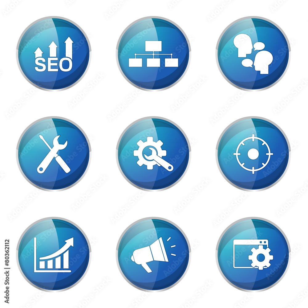 SEO Internet Sign Blue Vector Button Icon Design Set 5
