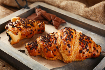 Wall Mural - Fresh and tasty croissants with chocolate