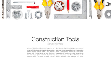 set of tools on white background top view