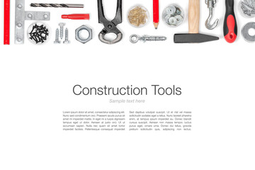 set of tools on white background top view