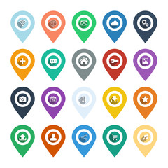 Poster - Pointers and markers for map and plan with web icons.
