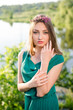 © stormy - portrait of pretty fairy: young lady cute girl having fun posing in green dress