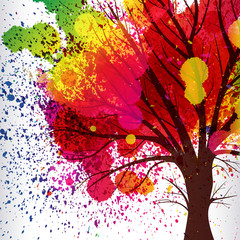 Wall Mural - abstract background, tree with branches made of watercolor drops