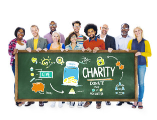 Wall Mural - Multiethnic People Banner Give Help Donate Charity Concept