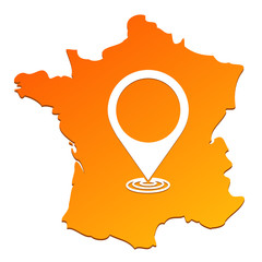 Wall Mural - symbole géolocalisation sur carte de france orange