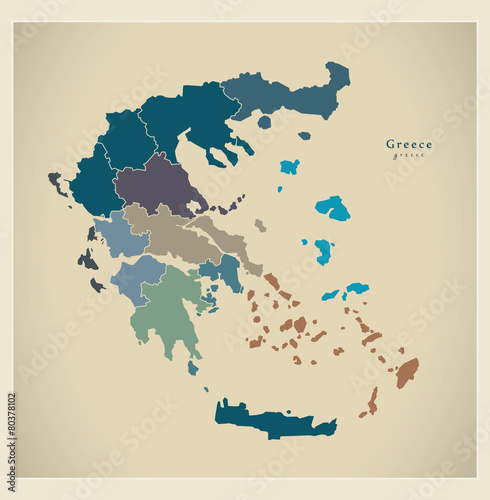Fotografía Modern Map - Greece with regions GR
