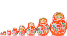Russian Souvenir Matryoshka Toy Dolls White Background