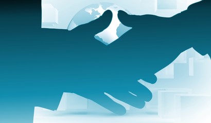 Aufkleber - Composite image of two people going to shake their hands