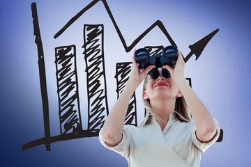 Poster - Composite image of businesswoman looking through binoculars