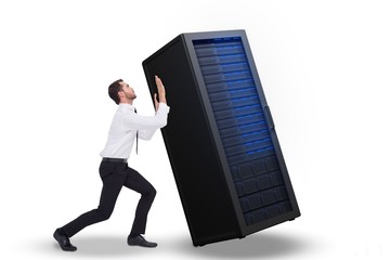 Poster - Businessman standing with bent legs and pushing
