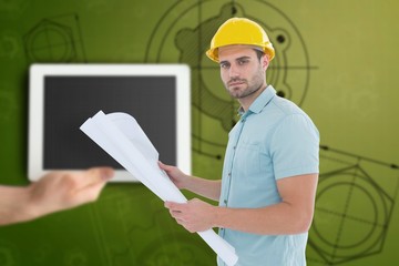 Poster - Composite image of confident male architect holding blueprint