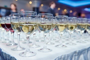 glasses with wine in row