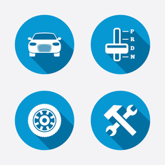 Poster - Transport icons. Tachometer and repair tool.