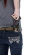 Woman Pulling her Hand Gun from Hip Holster