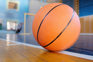 Closeup basketball on the floor