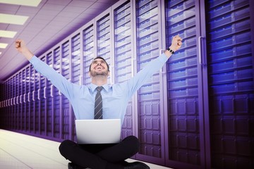 Poster - Businessman sitting on the floor cheering