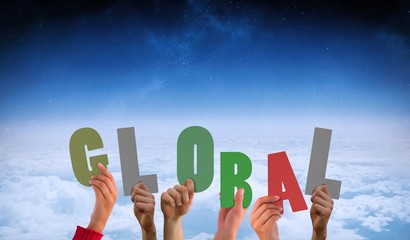 Poster - Composite image of hands showing global