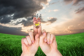 Poster - Composite image of fingers as easter bunny