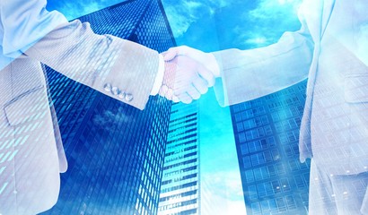 Poster - Composite image of side view of shaking hands